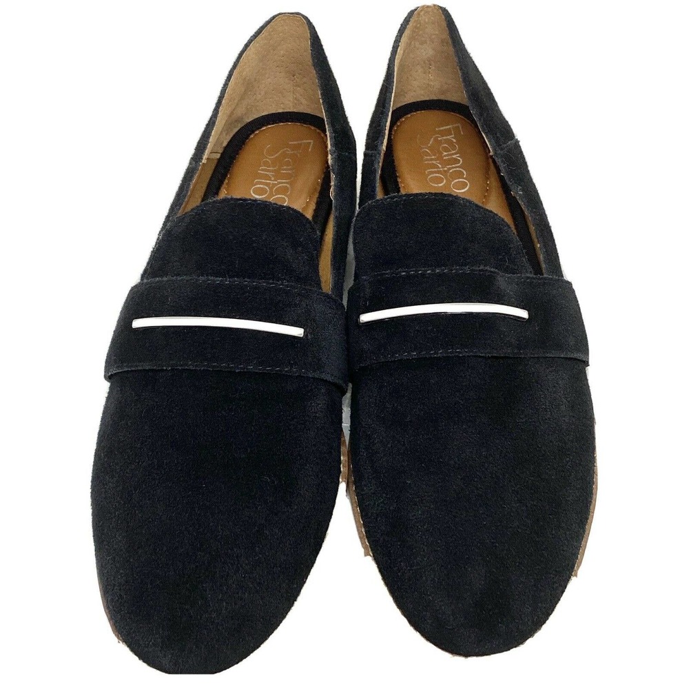 Franco Sarto Black Suede Buckle Loafers Size 7.5M